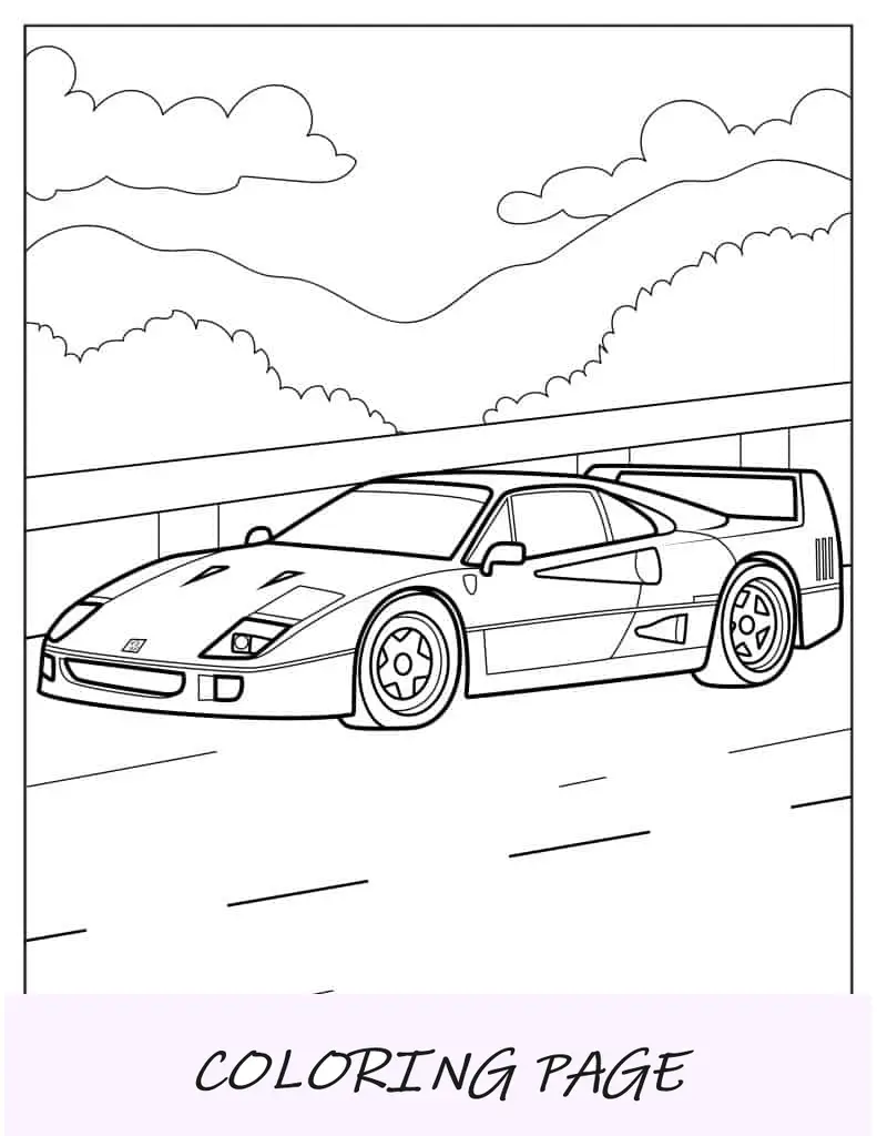 Ferrari F40 de aparência realista para colorir