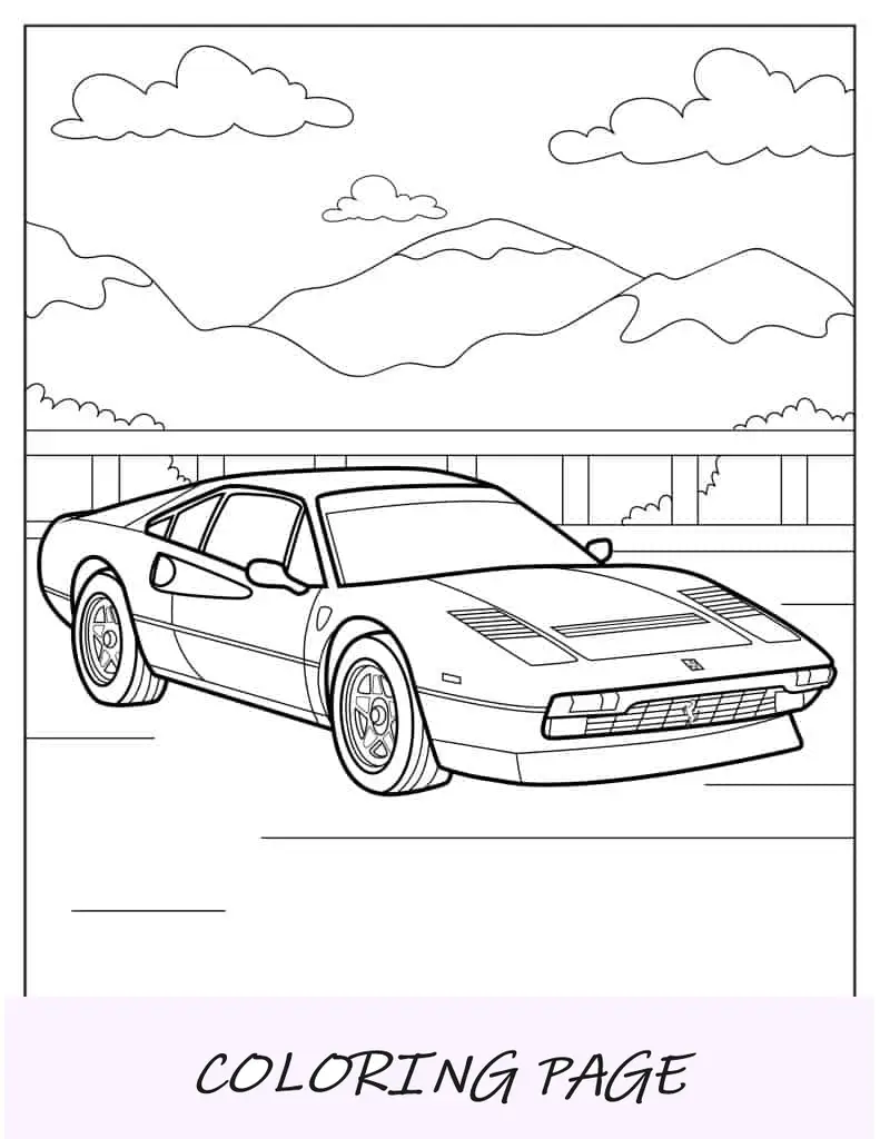 Página para colorir da Ferrari retrô para crianças