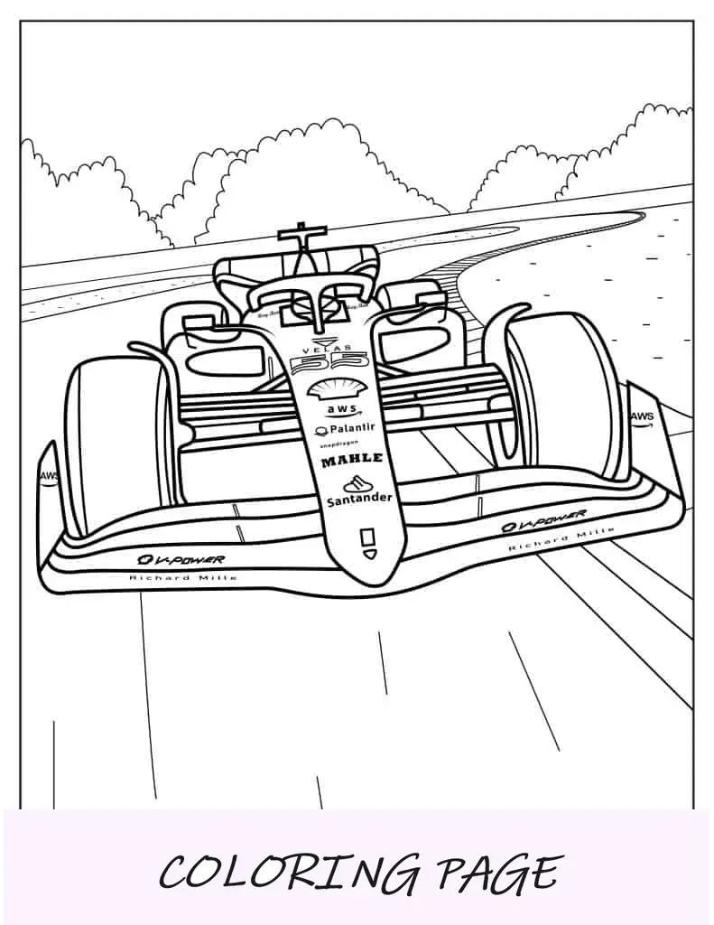 Carro de corrida F1 Ferrari para colorir para crianças