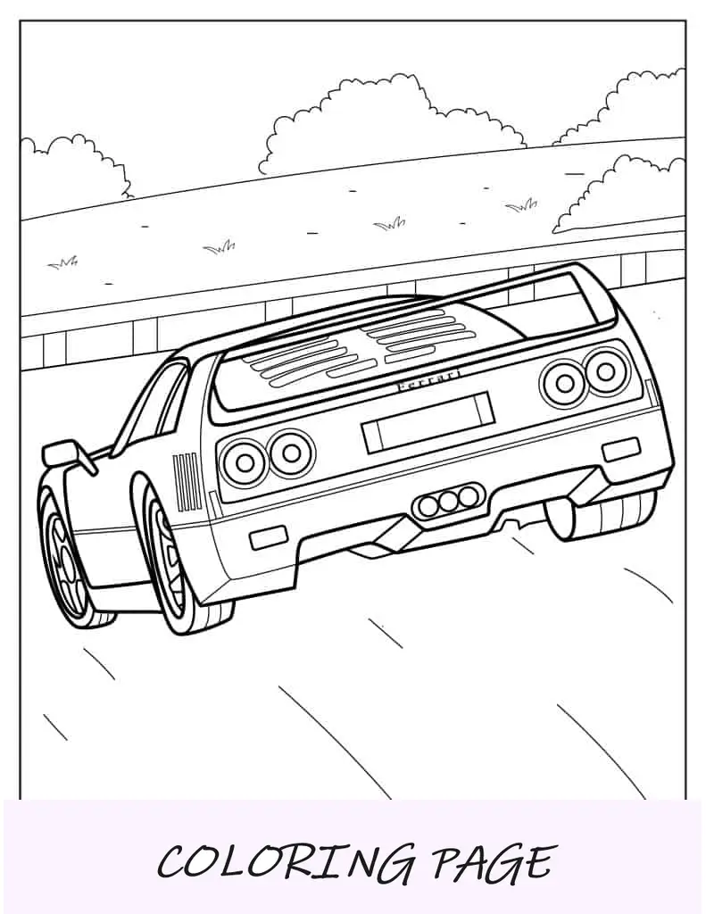 Supercarro retrô Ferrari F40 para colorir
