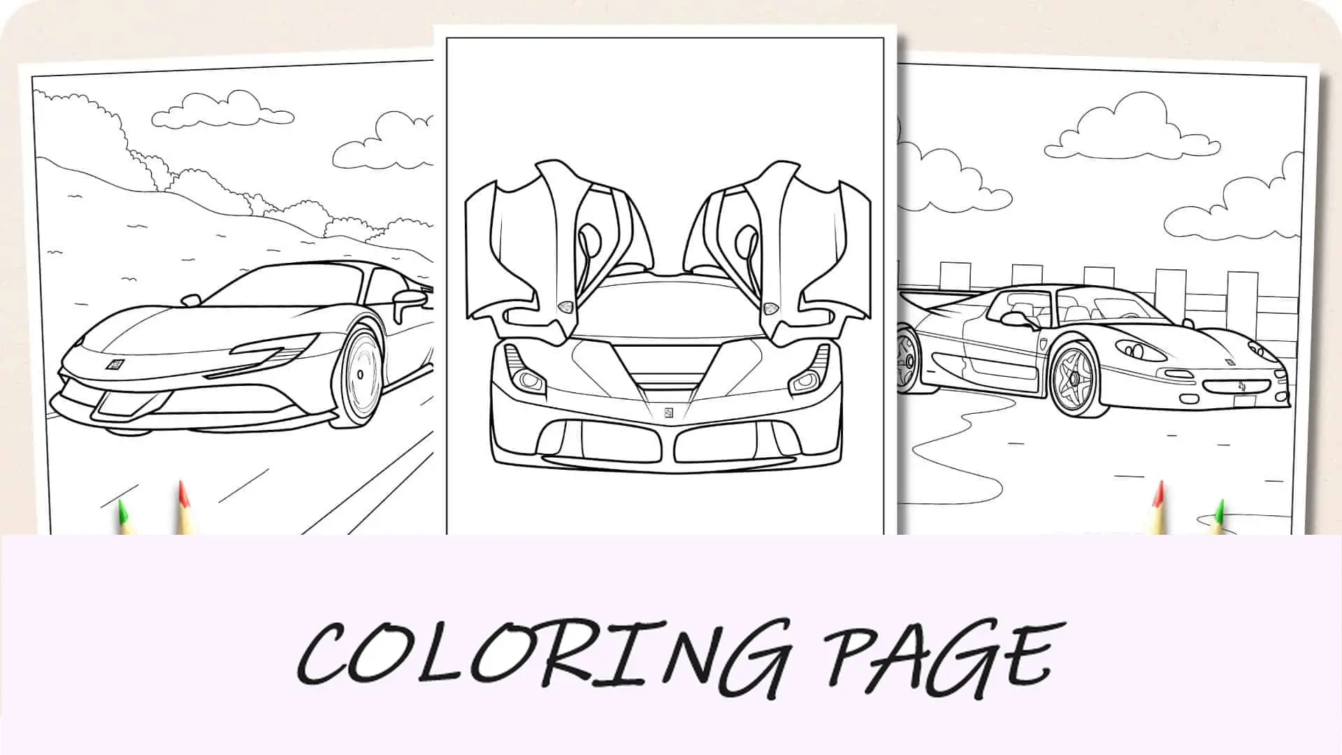 Imagem em destaque de páginas para colorir da Ferrari