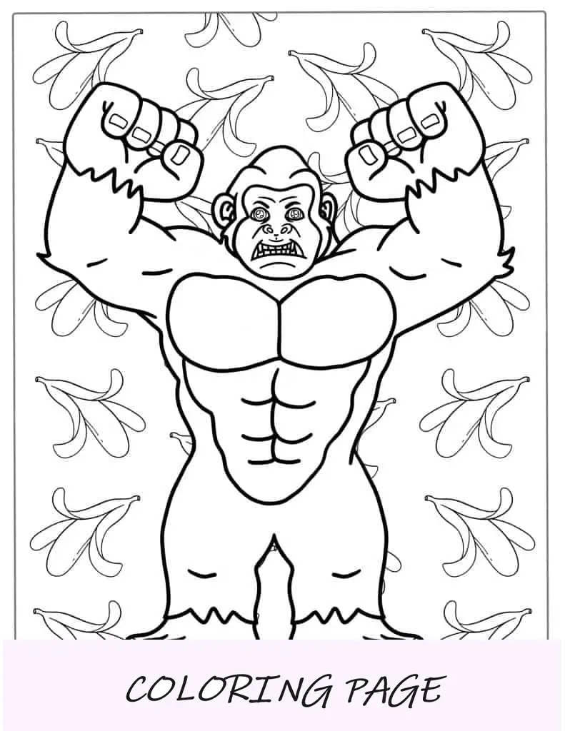 Gorila Super Forte Com Cascas De Banana Para Colorir