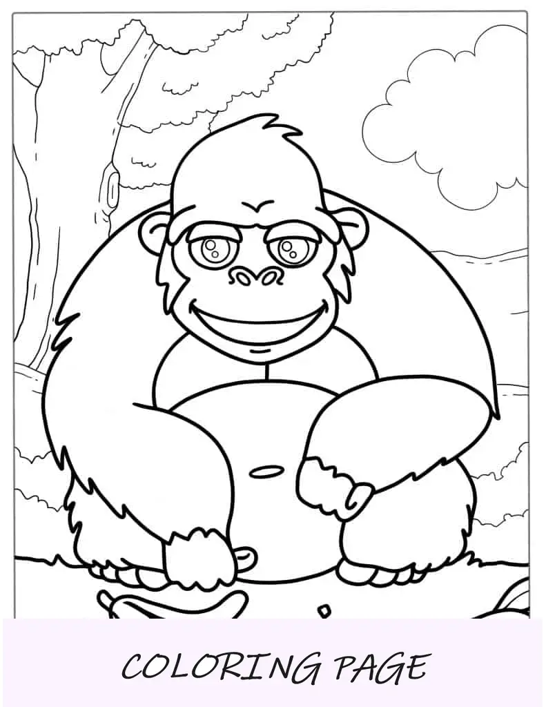 Gorila de desenho animado fácil de colorir para crianças