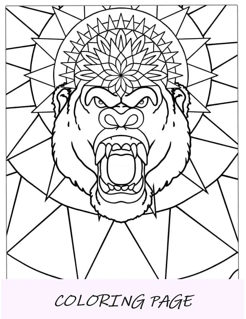 Página para colorir de mandala de gorila