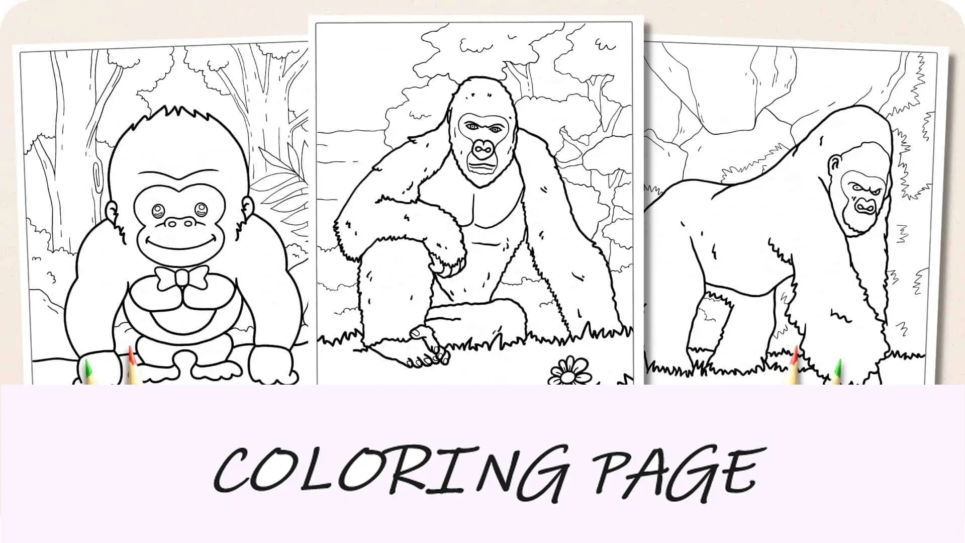 Imagem em destaque de páginas para colorir de gorila