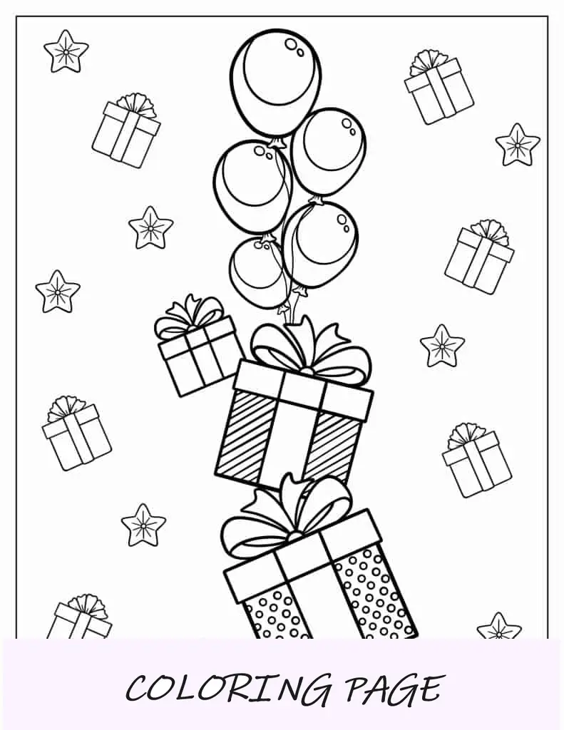 Dibujos para colorear de globos y regalos.