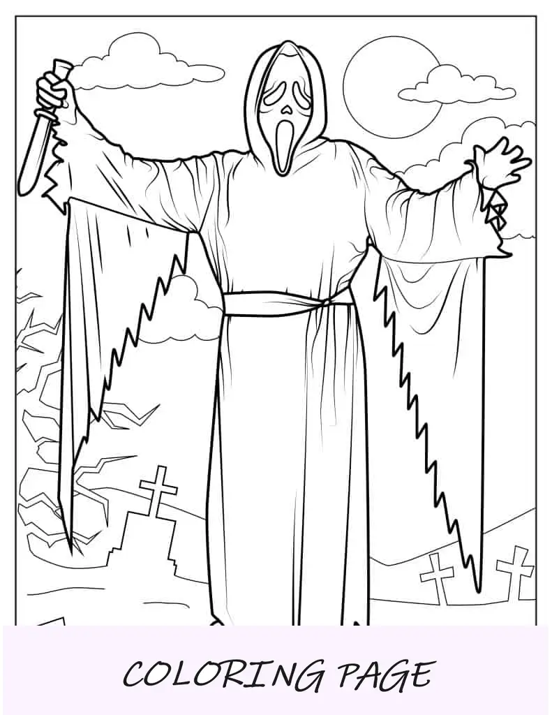 Página para colorear de Ghostface de Scream