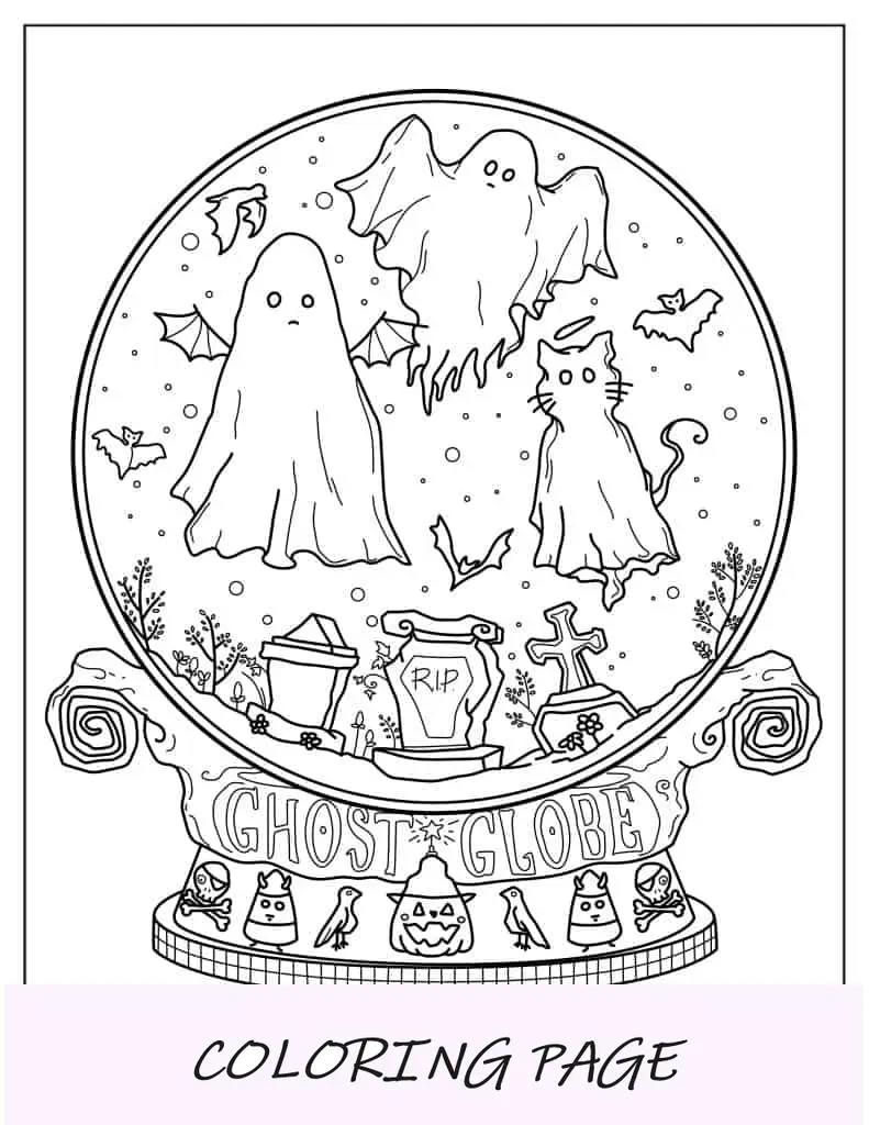 Globo-de-nieve-de-Halloween-fantasma-para-colorear-para-adultos
