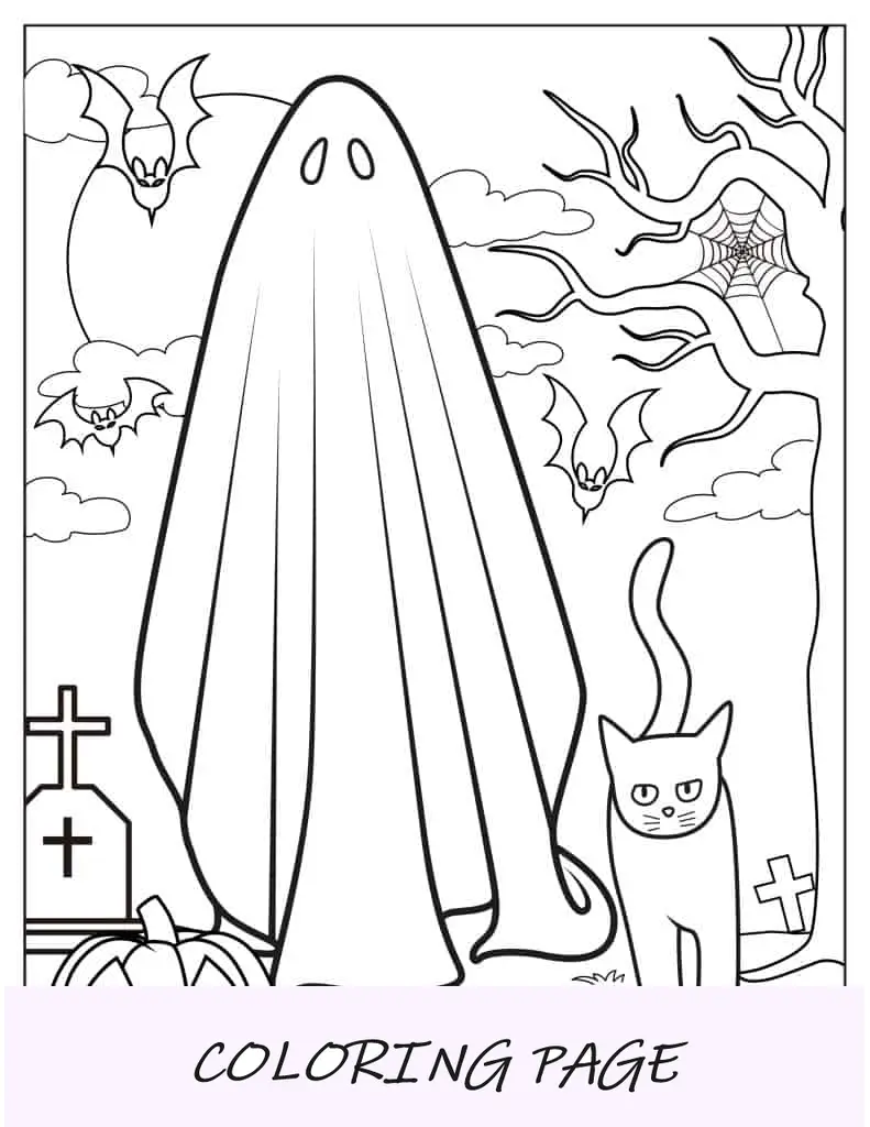 Fantasma-con-gato-negro-en-el-cementerio-a-color