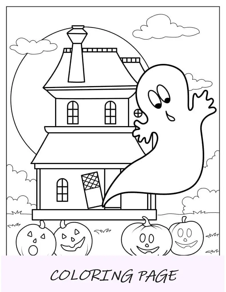 Casa-fantasma-y-embrujada-fácil-de-colorear-para-niños-en-edad-preescolar