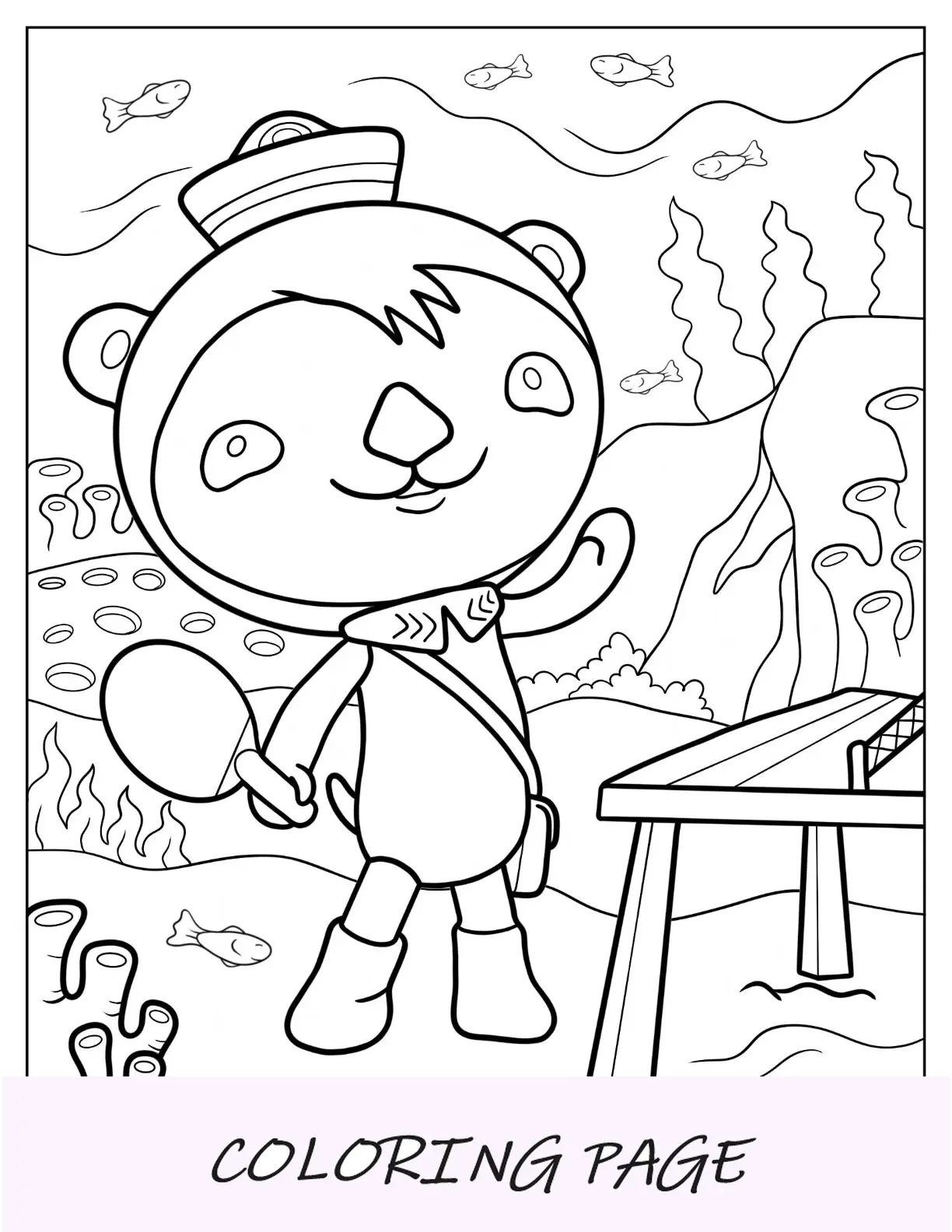 Página para colorir de octonautas do professor Inkling Octopus na cadeira