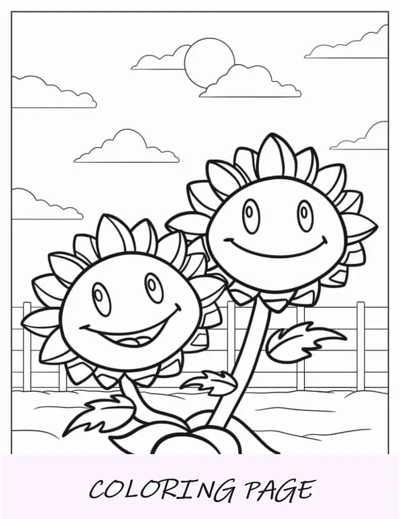 Página para colorir de girassol de Plants Vs Zombies