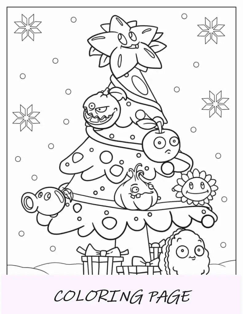 Página para colorir de Natal de Plants Vs Zombies