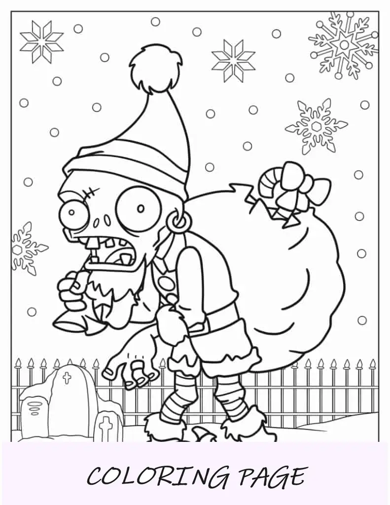 Folha para colorir Plantas Vs Zumbis com tema de Natal