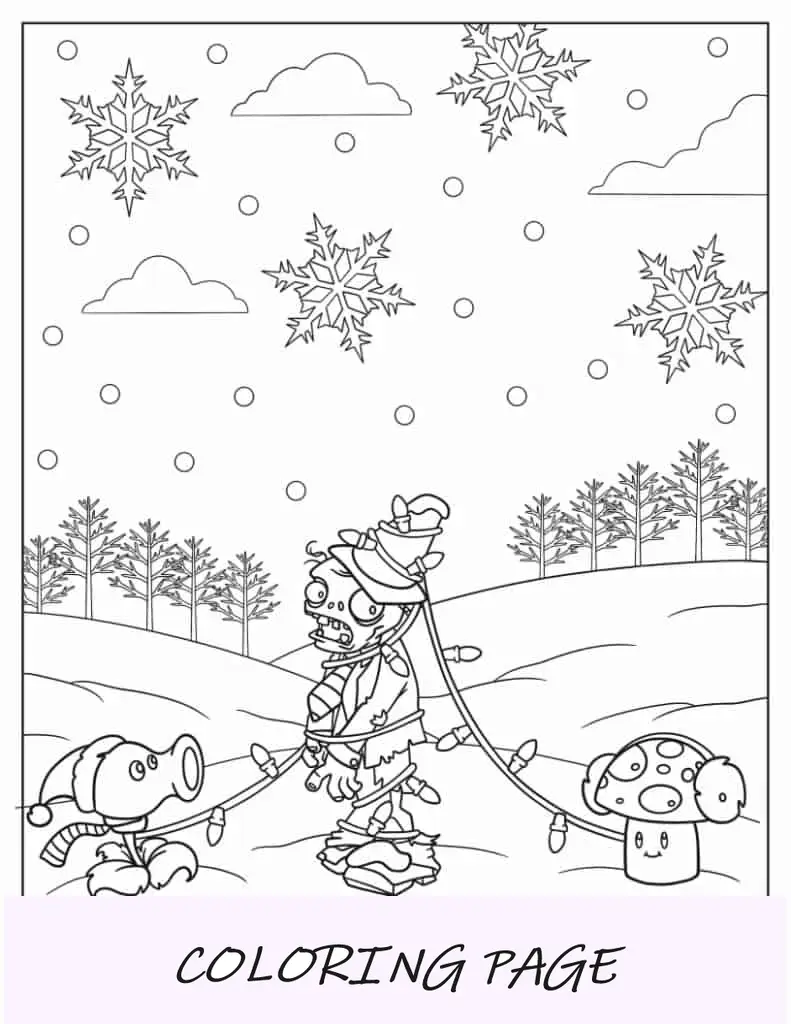 Zumbi emaranhado em luzes de Natal para colorir