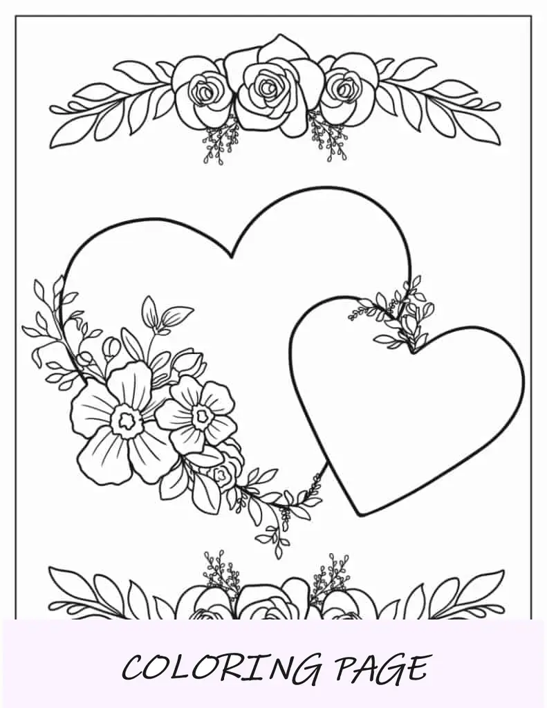 Contorno de dos corazones con flores.