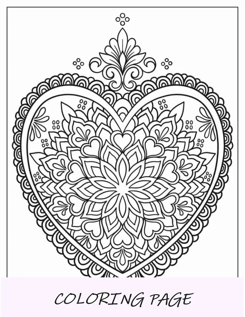 Mandala de corazón fácil de colorear