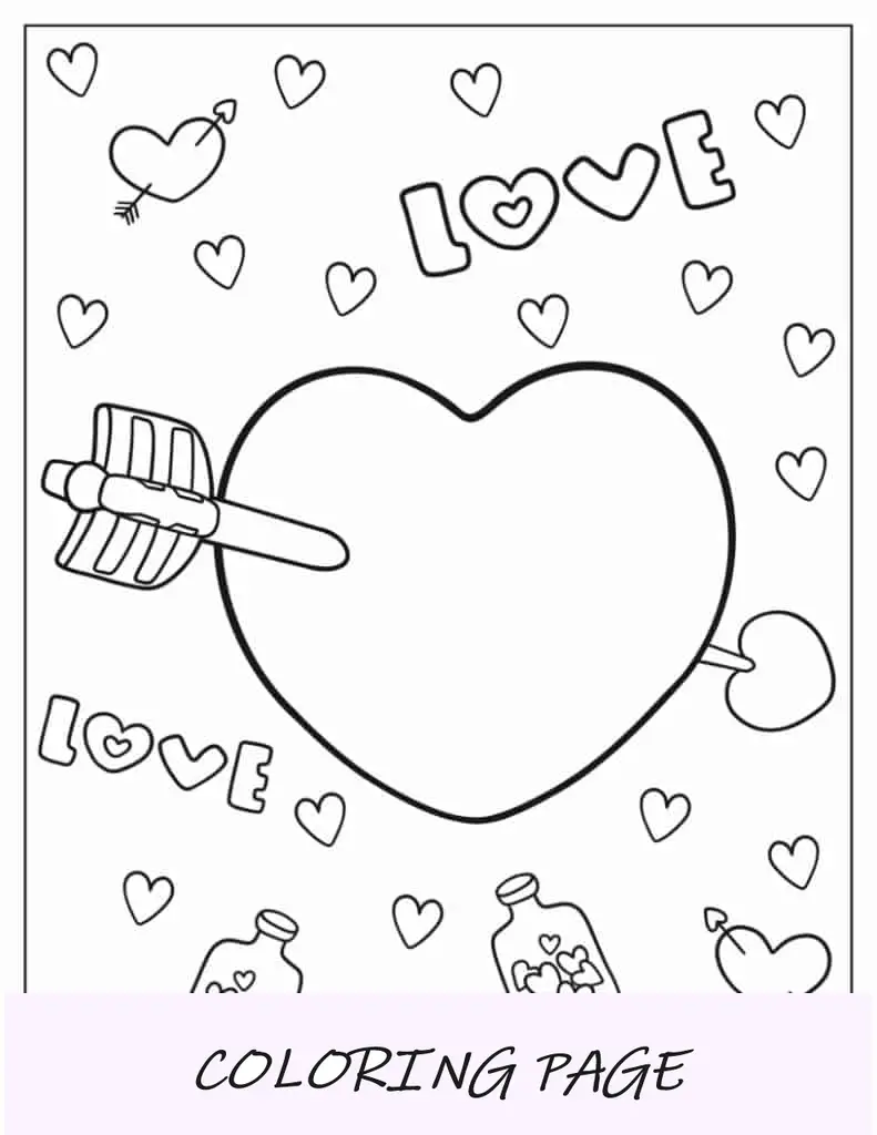Corazón Kawaii Con La Flecha De Cupido Para Colorear