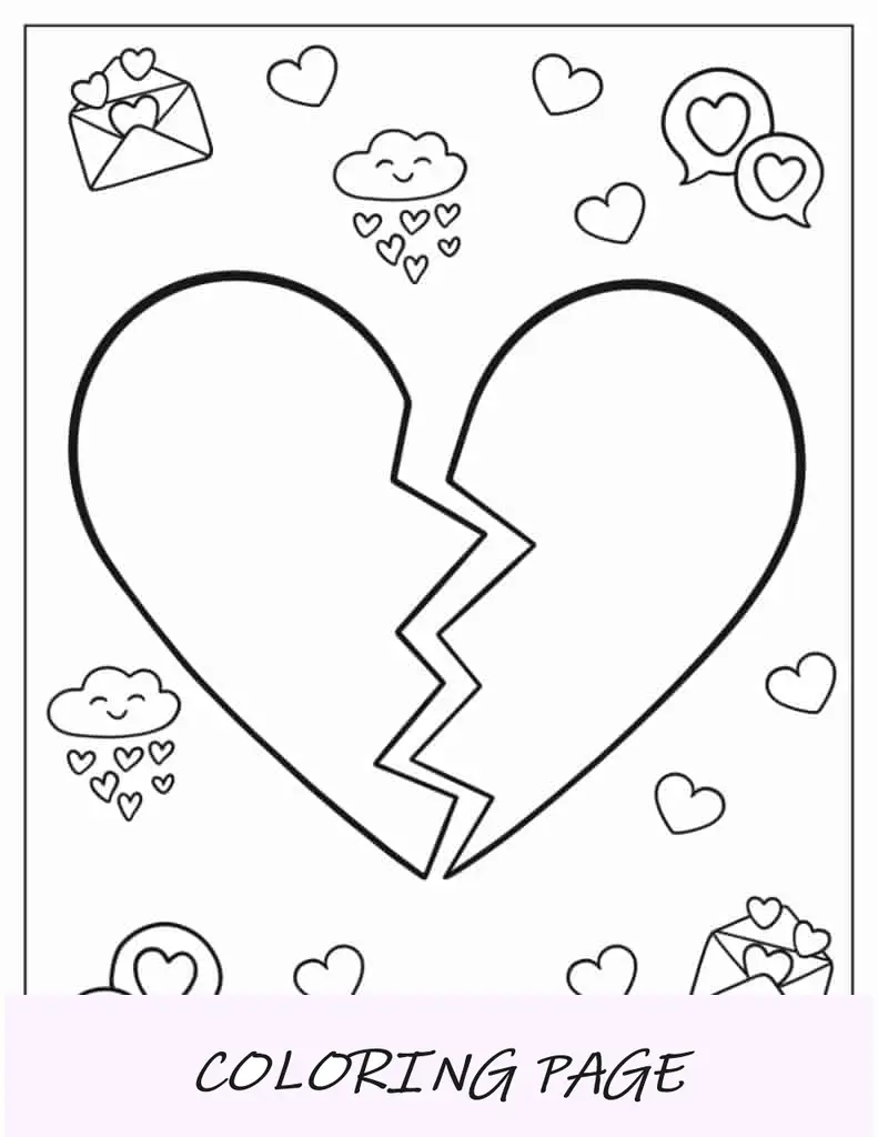 Página para colorear fácil de corazón roto