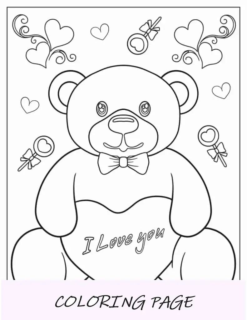 Oso De Peluche Con Corazón Para Colorear Para Niños
