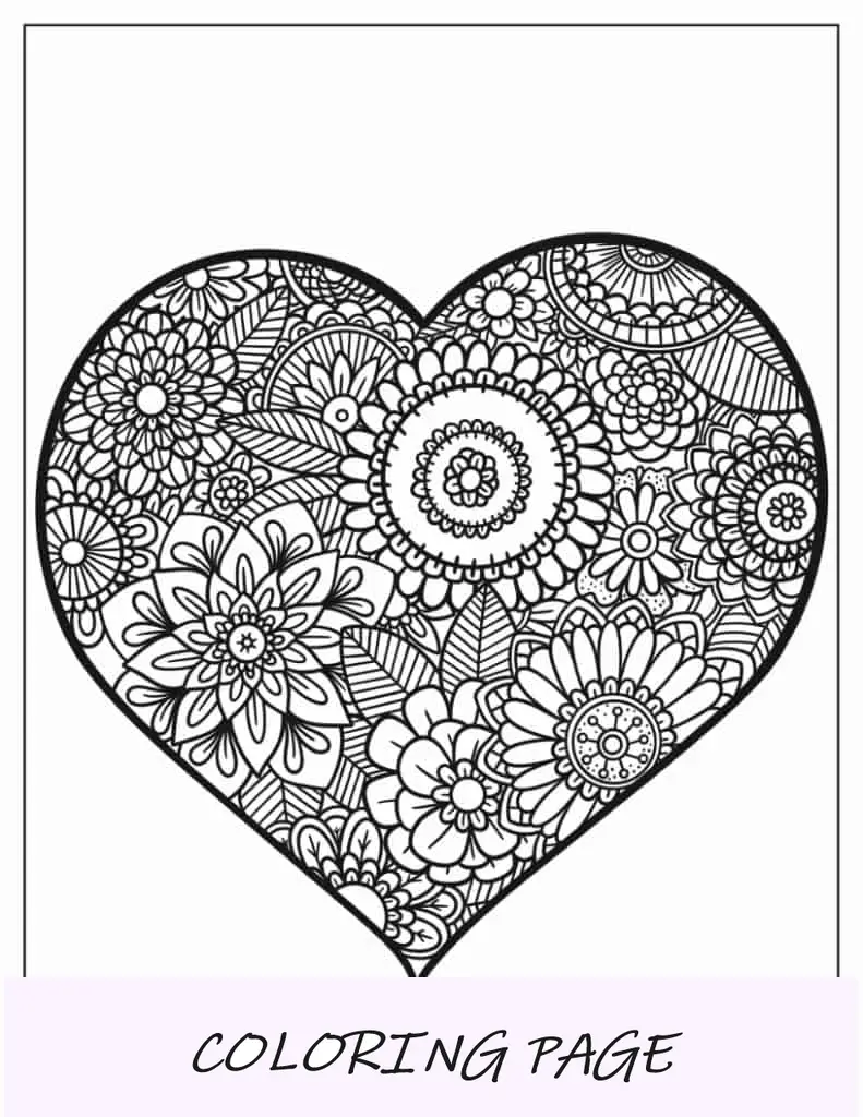 Mandala De Corazón Con Diseños Florales Página Para Colorear