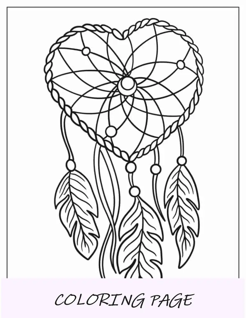 Atrapasueños de corazón para colorear