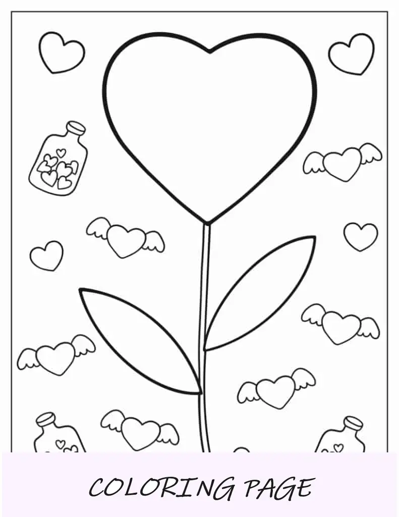 Planta con corazón en la parte superior para colorear.