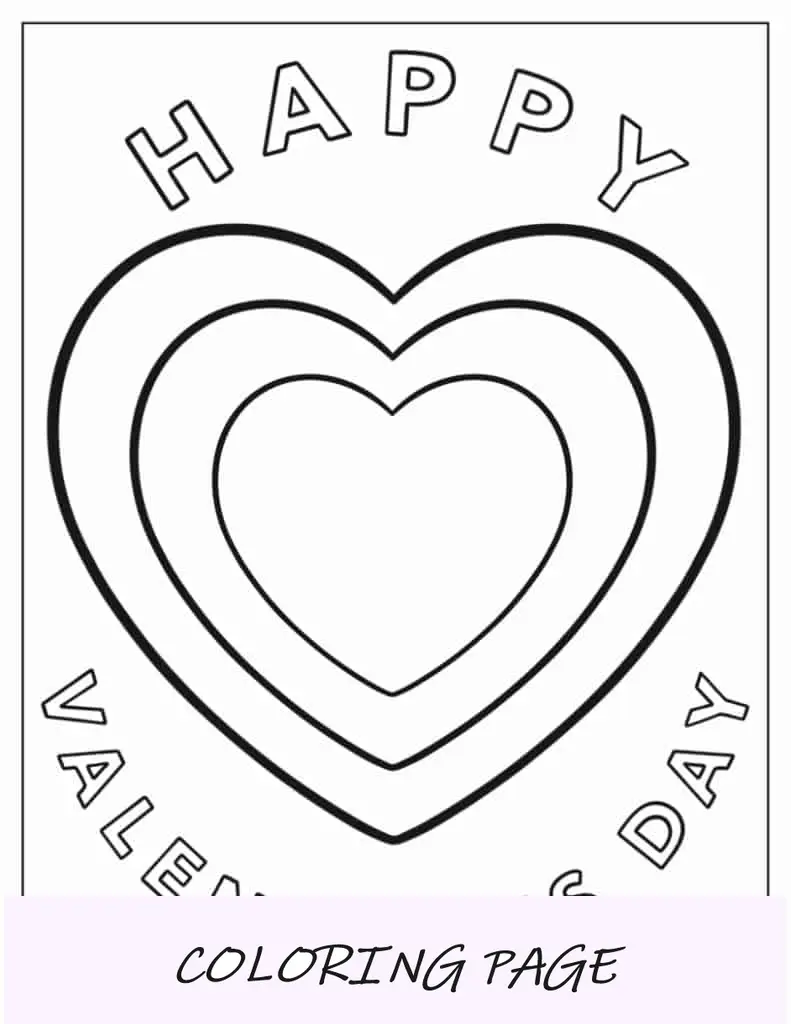 Coloración simple del corazón del feliz día de San Valentín para niños