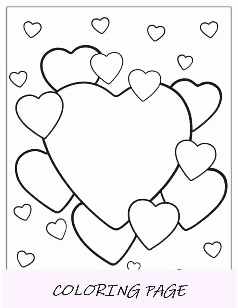 Página para colorear de varios corazones de amor