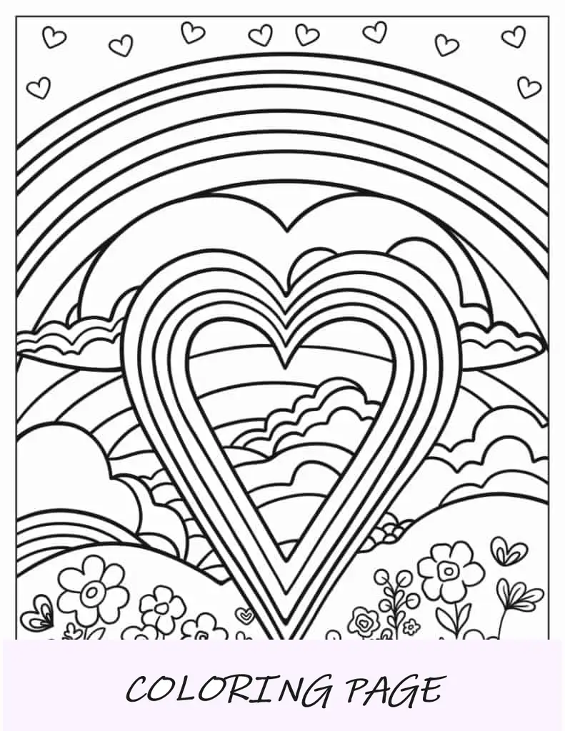 Paisaje detallado de corazones de arco iris