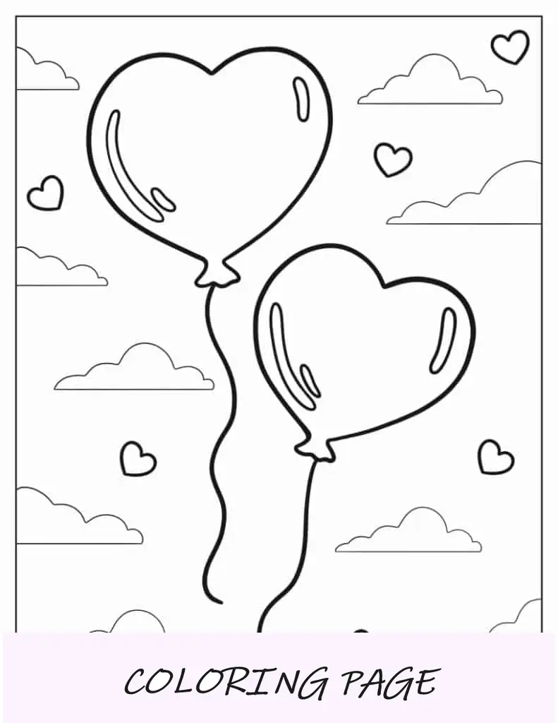 Globos De Corazón En El Cielo Para Colorear
