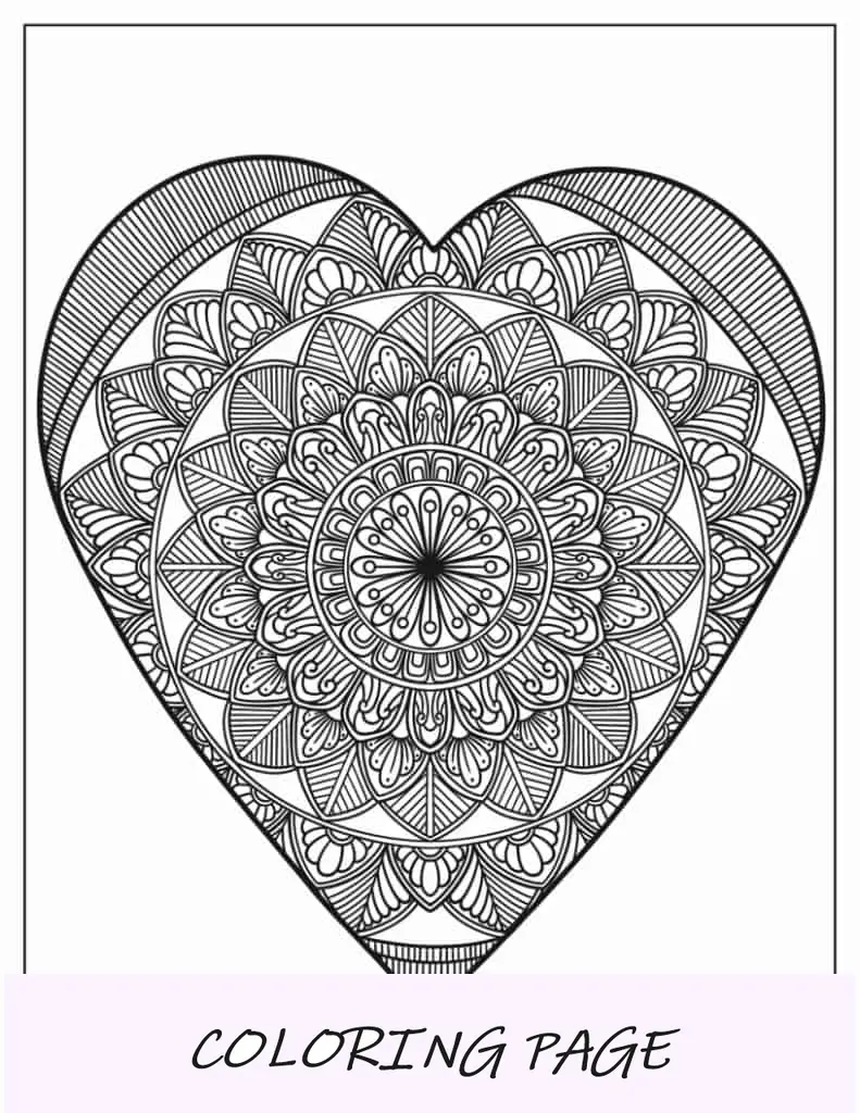 Hoja para colorear de mandala de corazón para adultos