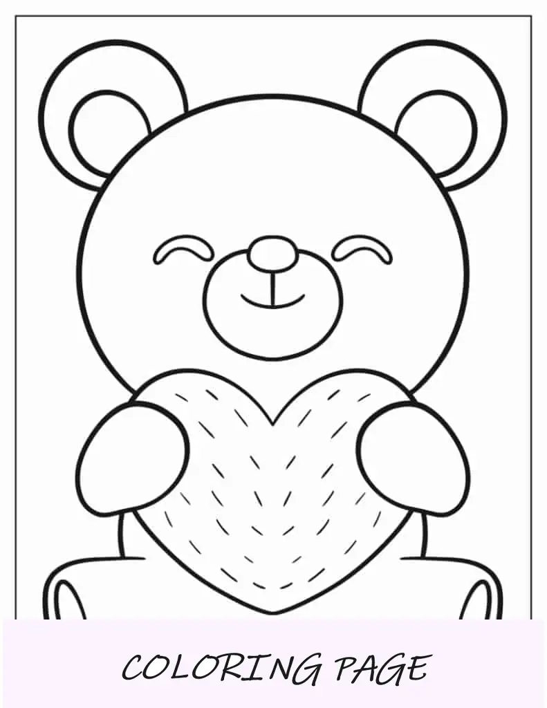 Hoja Para Colorear Sencilla De Oso De Peluche Abrazando El Corazón