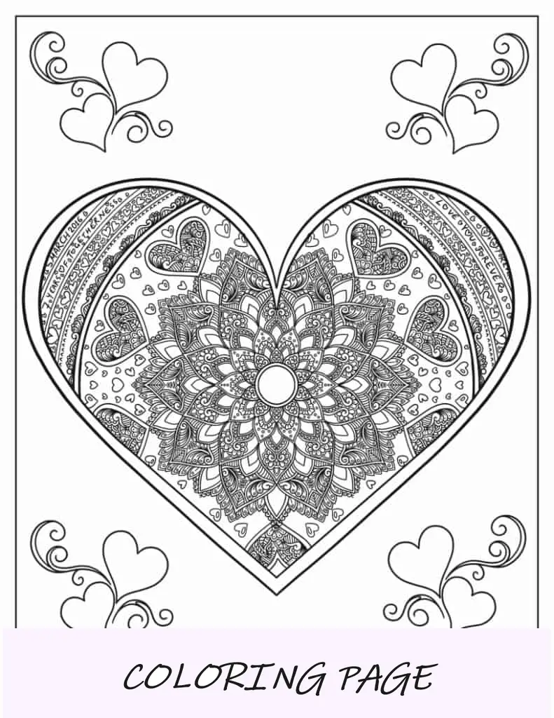 Hoja para colorear de mandala de corazón intrincado