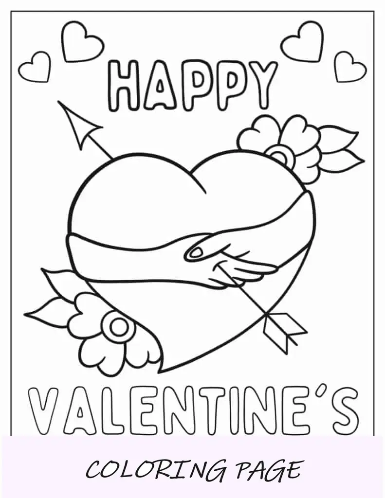 Página para colorear del corazón del día de San Valentín con las manos