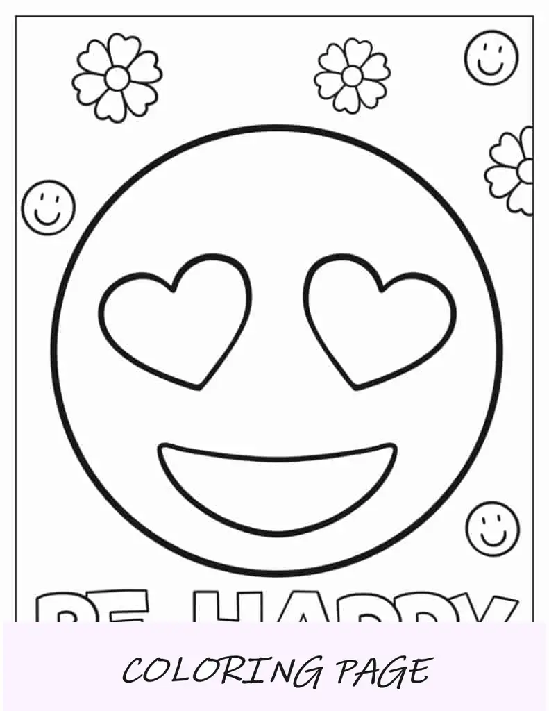 Hoja Para Colorear Emoji De Cara Sonriente Con Ojos De Corazón