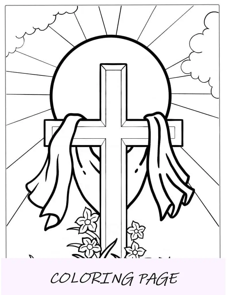 Foglio da colorare della Croce di Pasqua di Gesù