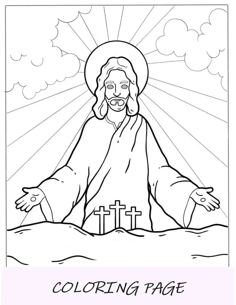 Semplice contorno di Gesù con croci del Calvario da colorare