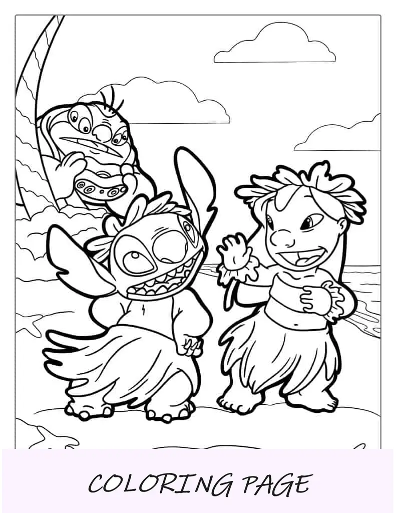 Lilo e Stitch dançando com Jumba se escondendo