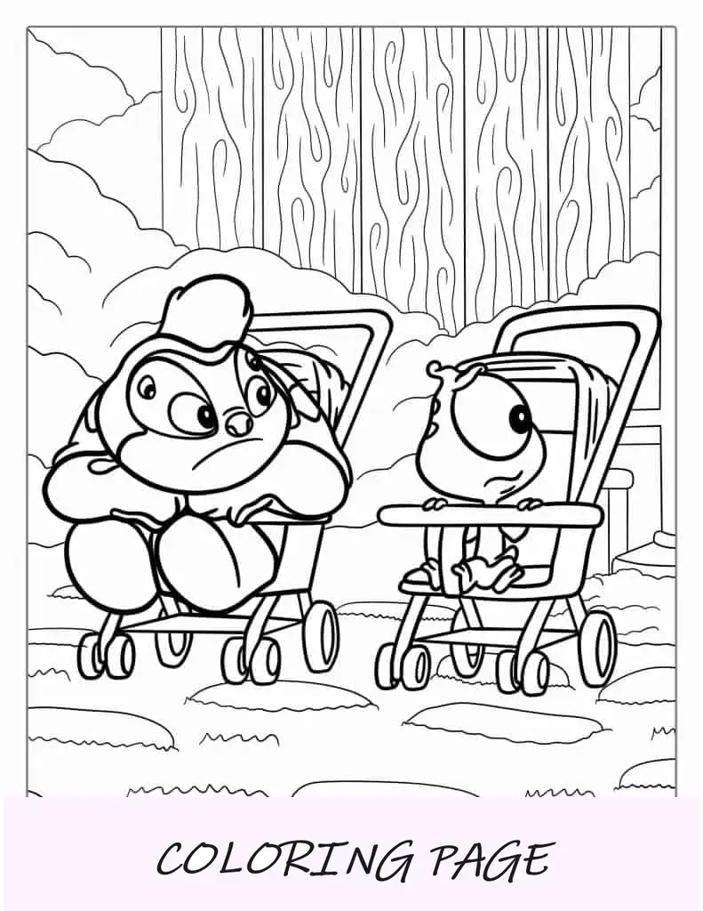Bebê Pleakley e Jumba Jookiba em carrinhos para colorir