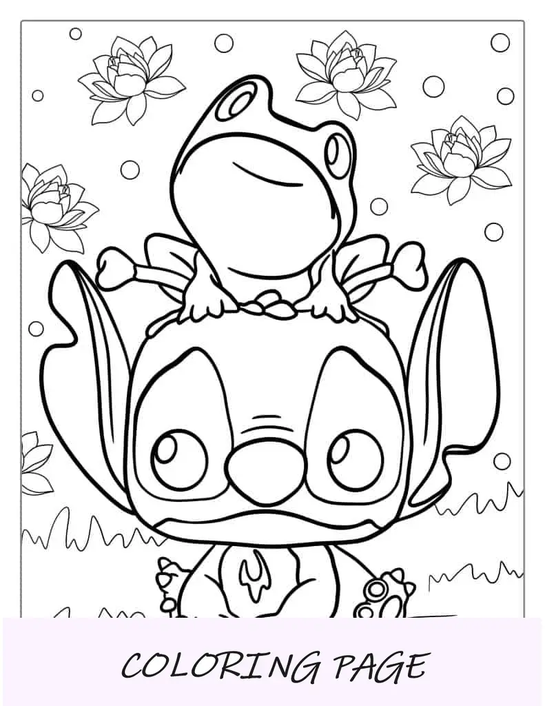 Funko Pop Stitch com sapo na cabeça para colorir