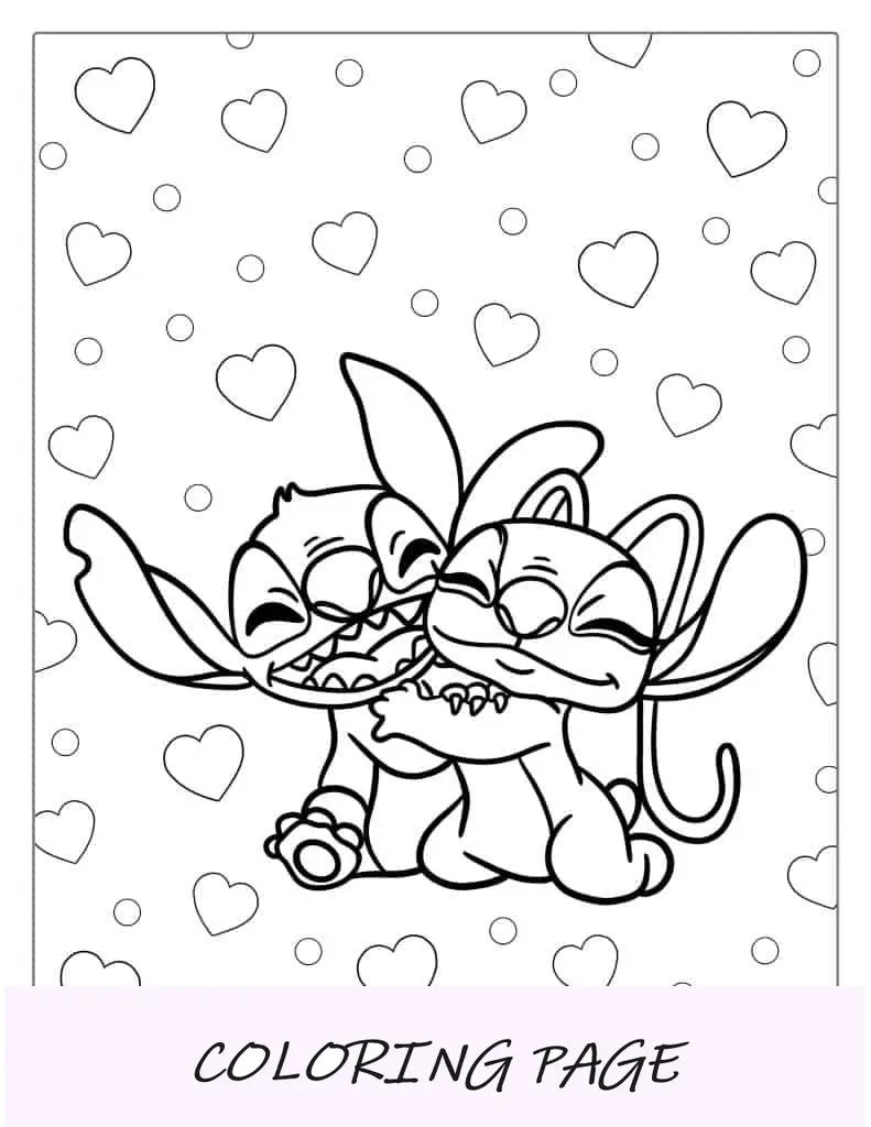 Stitch Hugging Angel (Experimento 624) Página para colorir