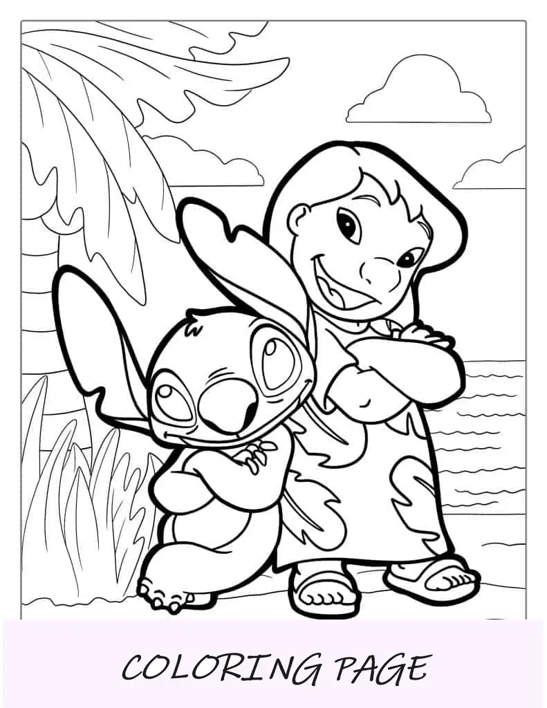 Página para colorir fácil de Lilo e Stitch para crianças