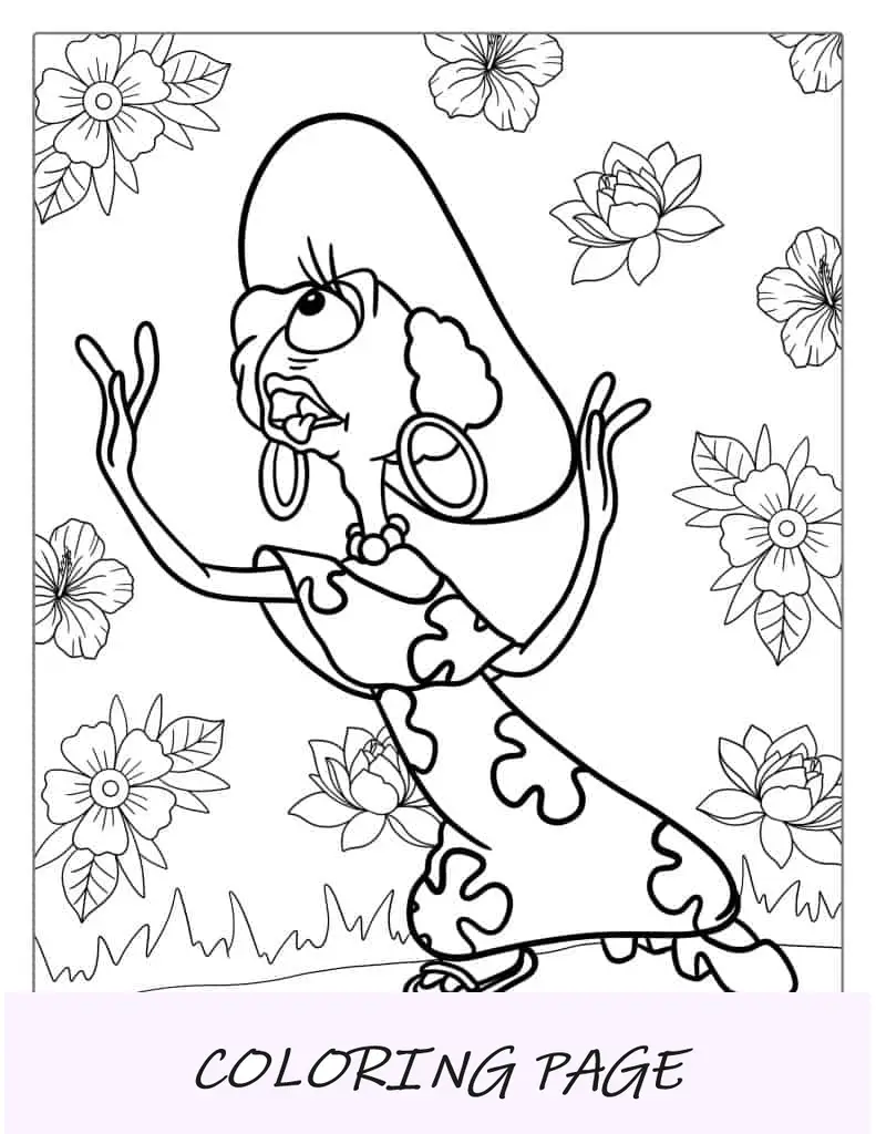 Página para colorir de Pleakley Drag usando uma peruca
