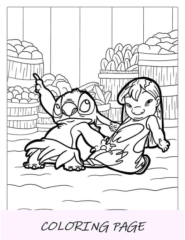 Desenho para colorir de Lilo e Stitch dançando