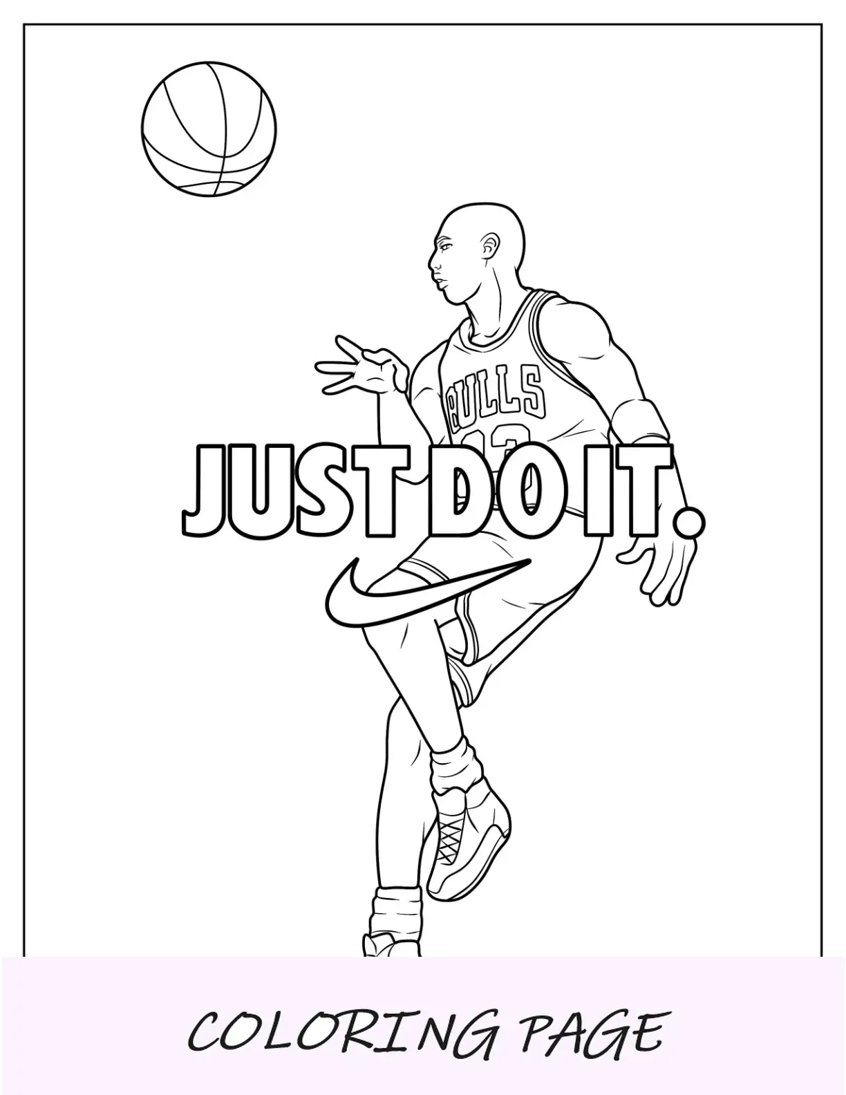 Pôster da página para colorir da Nike de Michael Jordan jogando bola