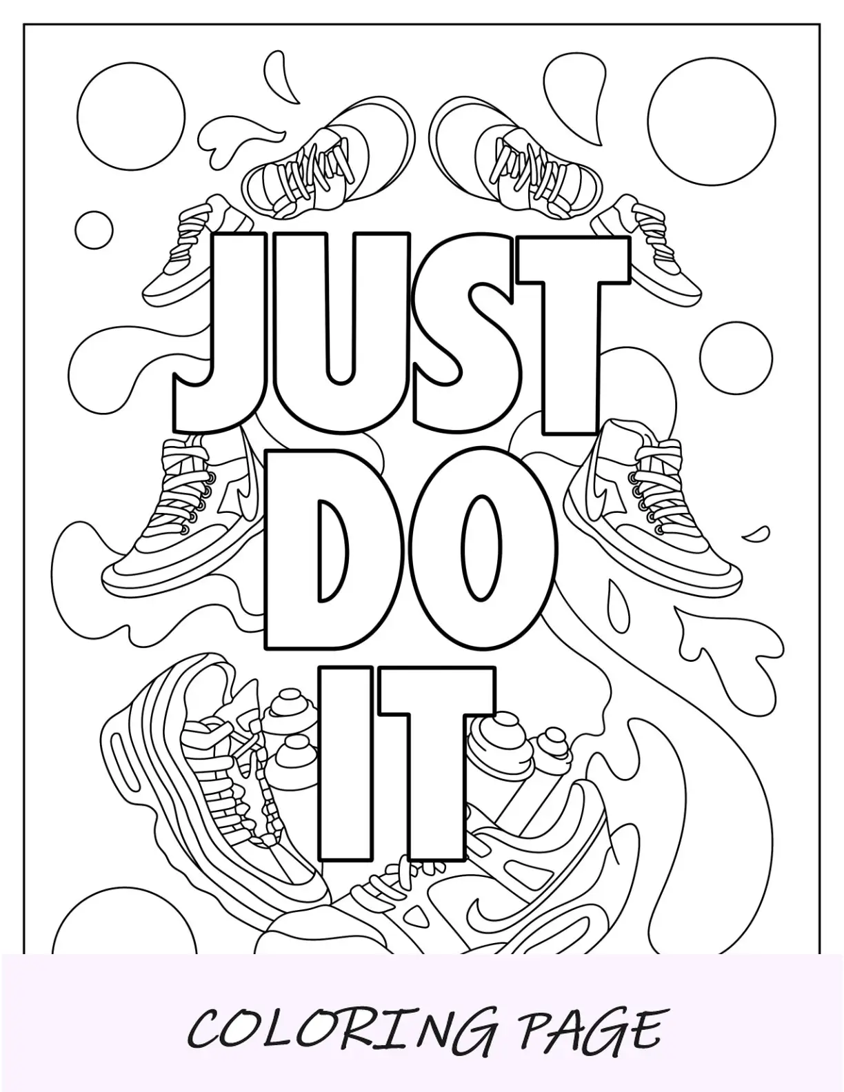 Just Do It Slogan cercado por sapatos da Nike para colorir