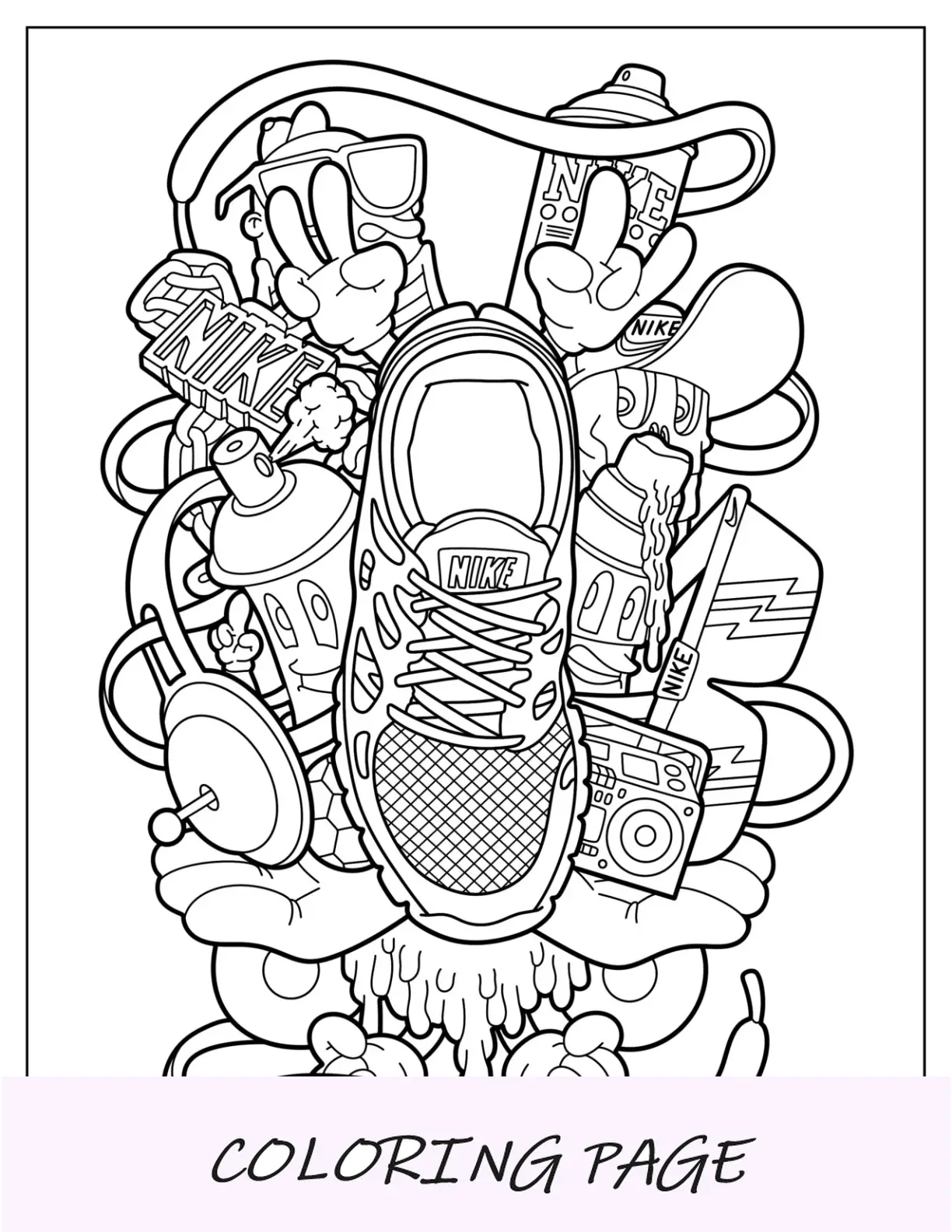 Página para colorir vintage da Nike com arte de sapato