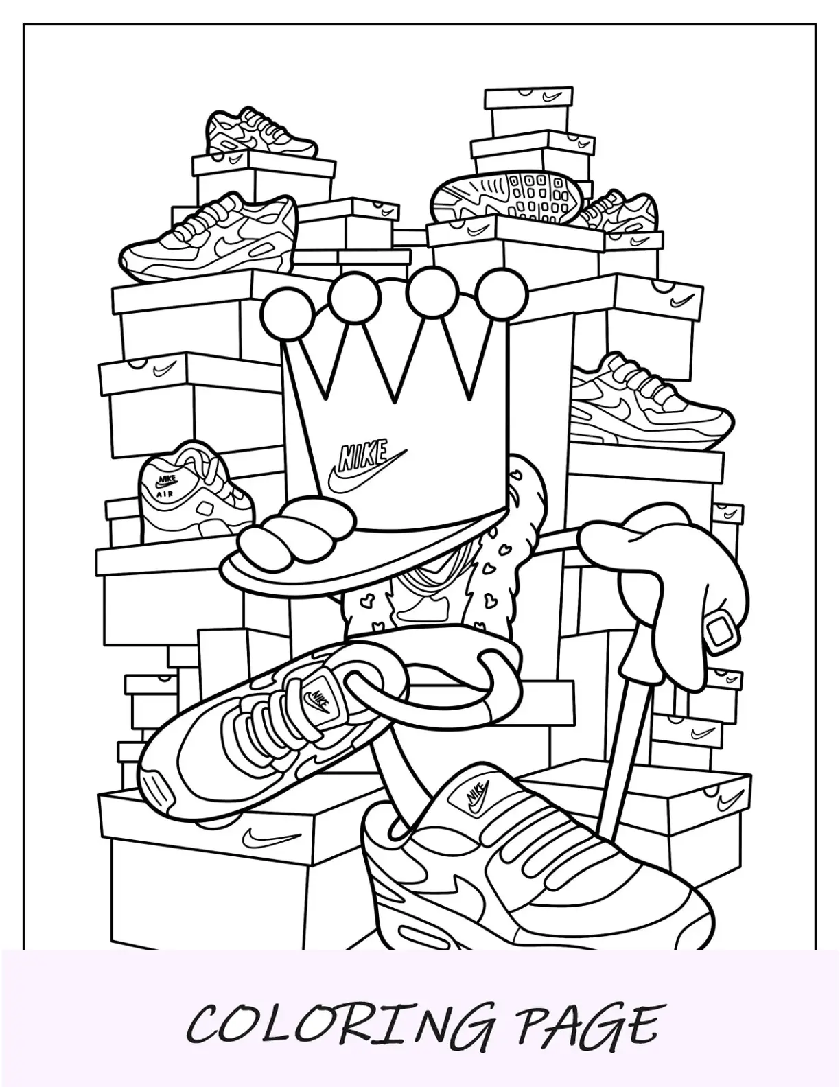 Página para colorir da Nike do rei dos chutes