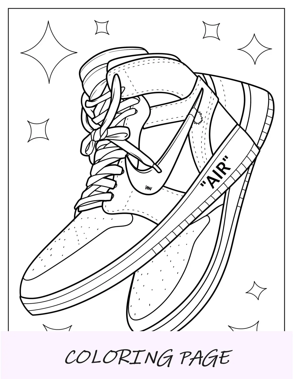Página para colorir da Nike de tênis Air Jordan vista lateral